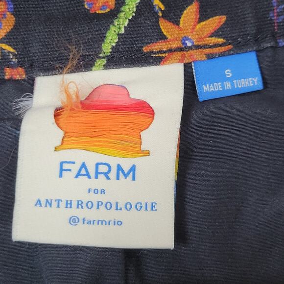 Farm Rio Anthropologie Quilted Mini Skirt Small‎ Black Pink Floral Birds Boho - Picture 6 of 11
